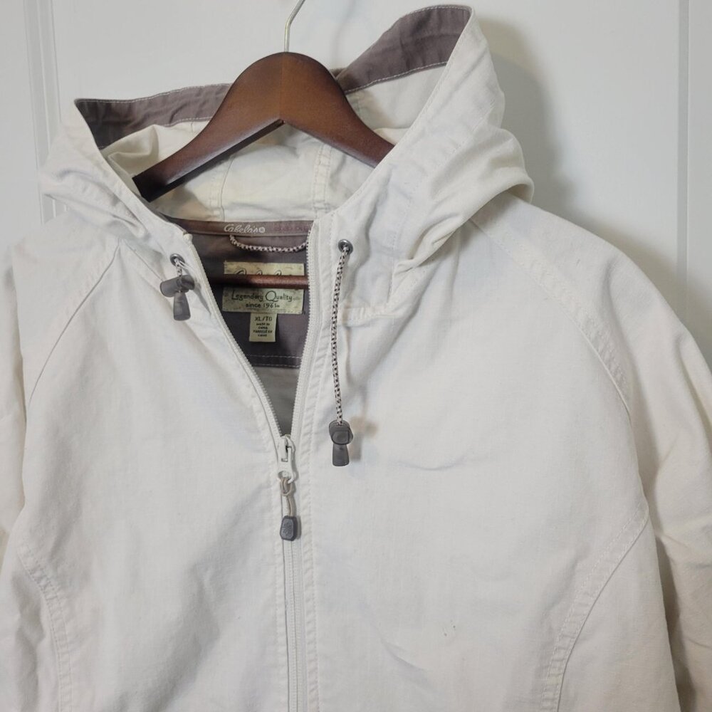Women's Cabelas Jacket Full Zip 100% Cotten Hooded Off White Sz XL Lightweight - Picture 4 of 8